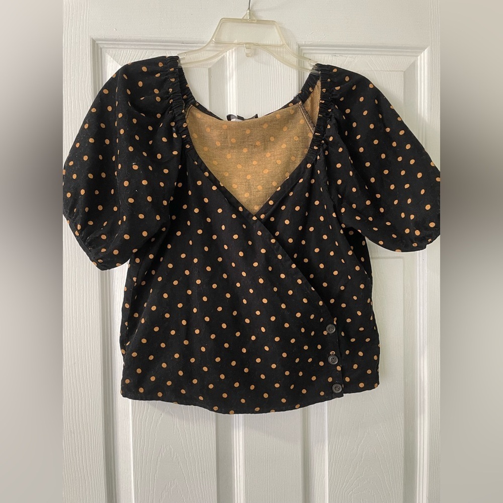 Madewell Black and Yellow Corduroy Puff Sleeve Blouse
